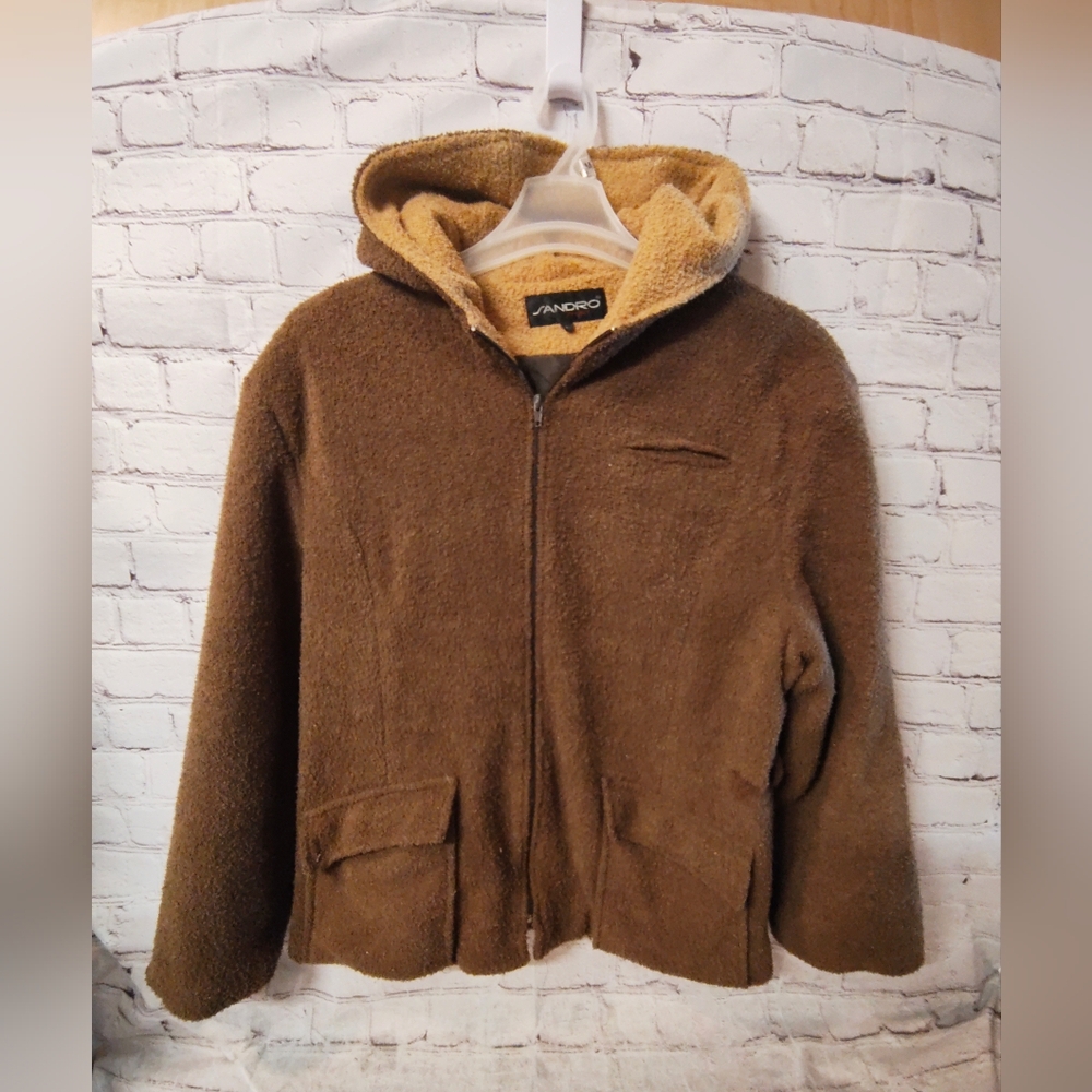 Sandro Sport Women's Teddy Hoodie Sherpa Vintage Chore Coat XL